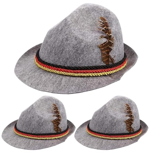 BEAHING Oktoberfest Hut, 3PCS Deutsche Hut Einer Größe Oktoberfest Kostüm Männer traditionelle bayerische Oktoberfesthut für Erwachsene (Grau), Oktoberfest Kostüm von BEAHING