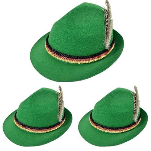 BEAHING Oktoberfest Hut, 3PCS Deutsche Hut Einer Größe Oktoberfest Kostüm Männer traditionelle bayerische Oktoberfesthut für Erwachsene (grün), Oktoberfest Kostüm von BEAHING