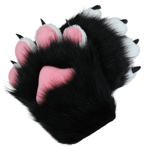 BEAHING Pelzige Katzenpfoten, Halloween Therian Paws weiche Katzenpfoten Handschuhe süße Katzenfuchs Wolfspaw Handschuhe Therian Handschuhe für Halloween Cosplay -Kostümzubehör, Style 2 von BEAHING