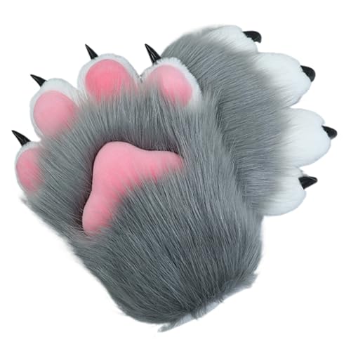 BEAHING Pelzige Katzenpfoten, Halloween Therian Paws weiche Katzenpfoten Handschuhe süße Katzenfuchs Wolfspaw Handschuhe Therian Handschuhe für Halloween Cosplay -Kostümzubehör, Style 3 von BEAHING