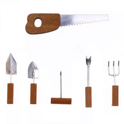 BEAHING Puppenhauszubehör, Mini -Simulationsfarm -Werkzeuge 6PCS/Set 1:12 Scale Miniaturfarm -Werkzeuge umfassen Axe Shovel Rake Hoe Realistic Miniatur Garden Tools Dollhouse Garden Accessoires von BEAHING