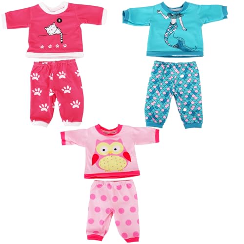 BEAHING Puppenkleidung, 3 PCs Babypuppenkleidung Set Katze, Meerjungfrau und Owl Puppenkleidung und Hosen Bildung 14-18 Zoll Babypuppenbabypuppe zum Geburtstag Weihnachten, Babypuppen Zeug von BEAHING