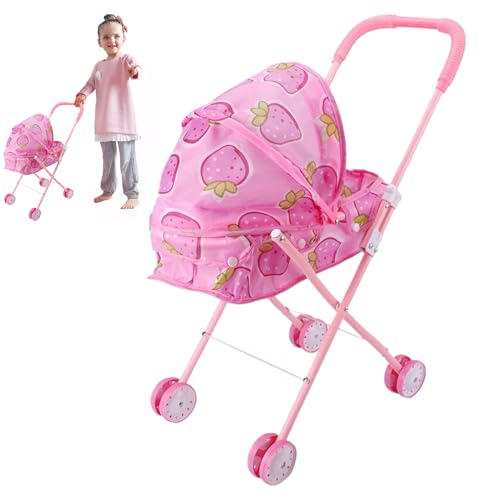 BEAHING Puppenwagen, Faltbarer Puppenwagen mit T-förmiger Sicherheitsgürtel & Push-Griff Abnehmbarer Babypuppenwagen für Mädchen, so tun Spiele, Style 1, Babypuppenwagen von BEAHING