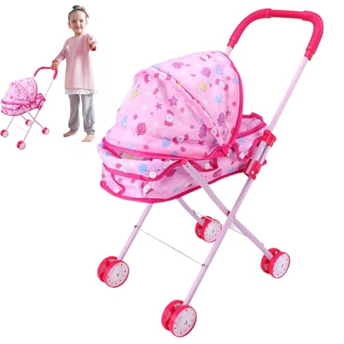 BEAHING Puppenwagen, Faltbarer Puppenwagen mit T-förmiger Sicherheitsgürtel & Push-Griff Abnehmbarer Babypuppenwagen für Mädchen, so tun Spiele, Style 2, Babypuppenwagen von BEAHING