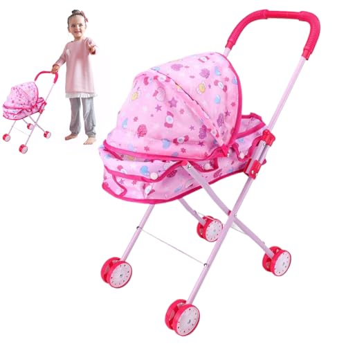 BEAHING Puppenwagen, Faltbarer Puppenwagen mit T-förmiger Sicherheitsgürtel & Push-Griff Abnehmbarer Babypuppenwagen für Mädchen, so tun Spiele, Style 2 von BEAHING