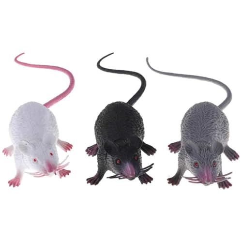 BEAHING Realistische Maus, gefälschte Maus 3pcs 1,7 x 8,7 Zoll gefälschte Ratte Scary Realistic Maus mit Langer Schwanz-Mehrzweck-PVC-Plastikratte für Streich, Katzenspielzeug, realistische Ratte von BEAHING