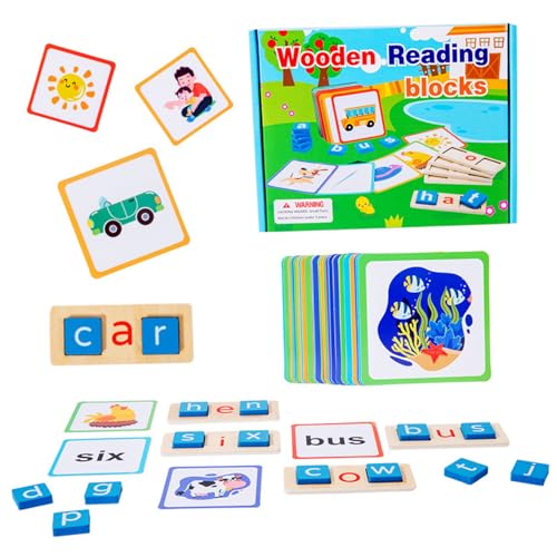 BEAHING Rechtschreibspiele Holz Matching Letter-Spiel mit Flash-Karten Wörter Eltern-Kind-Interaktionsbriefspiel für Vorschuljungen Mädchen Kinder, Matching Letter Game von BEAHING