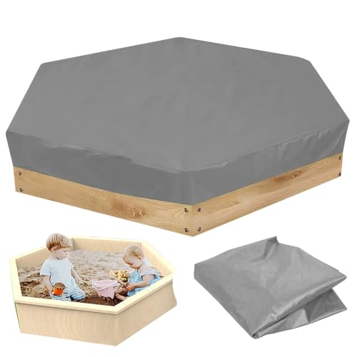 BEAHING Sandkastenabdeckung, wasserdichtes hexagonales 55x43inch 210d Oxford Stoffkastenabdeckung UV -Schutz staubdes Kordelzug Sandbox Abdeckung für Outdoor, Grau, Sandkastenabdeckung wasserdicht von BEAHING