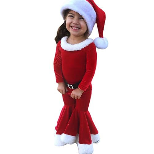 BEAHING Santa Kostüm Kinder, Weihnachts -Outfit für Baby Girls 3PCS/Set Santa Claus Kostüm mit Langarm -Flare -Hosen und Hut von BEAHING