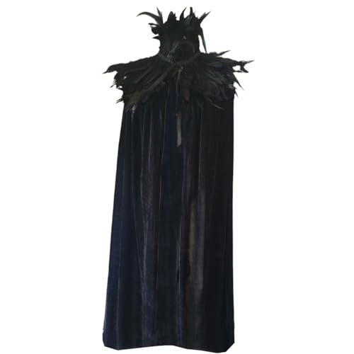 BEAHING Schwarzer Umhang Mysteriöser in voller Länge 70,9 in Halloween Hexen Umhang Velvet-ähnlich mit Nackenverzierung für Unisex Schreckliche Hexe Cape Cloak Halloween Kostüme von BEAHING