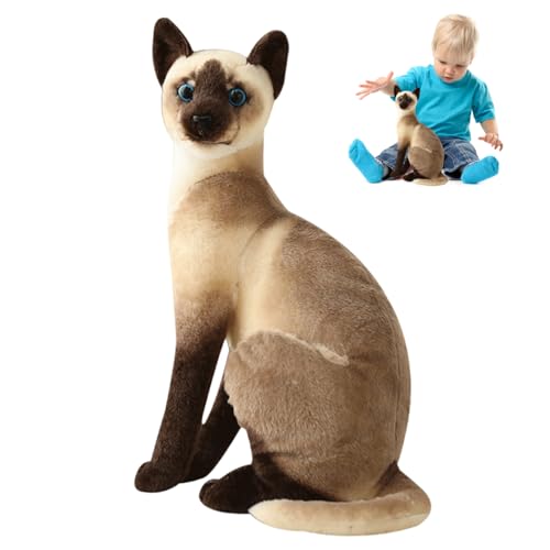 BEAHING Siamese Katze Stofftier, siamesische Katze Plüsch, niedliche Katze Stofftier, realistische lebensechte Kurzhaarkatze Plüschspielzeug für Kinder, Katze Plüsch, 13,78 Zoll von BEAHING