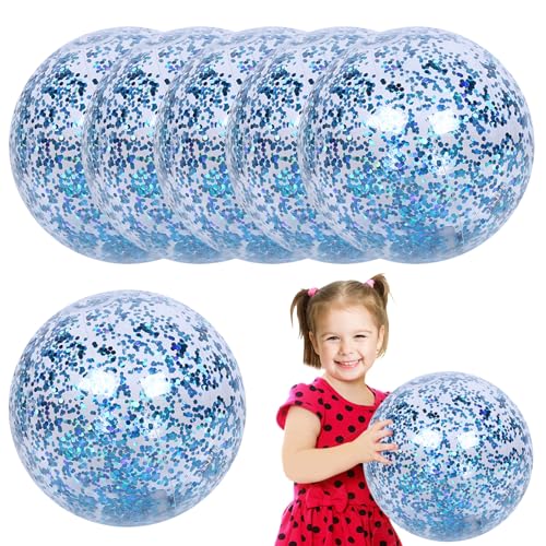 BEAHING Strandbälle 6pcs Glitter Beach Ball mit Inflator 24 '' aufblasbare Strandbälle Poolbälle mit funkelnden Konfetti -Pool -Spielzeug für Sommer Beach Pool Party. von BEAHING