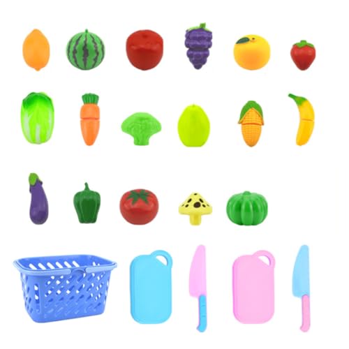 BEAHING Täuschen Sie das Spiel mit Lebensmittel Set Plastik, Schneiden von Obst und Gemüse Spielzeugsimulation Lernspielet 24 pcs, tun Sie Play Food Set von BEAHING