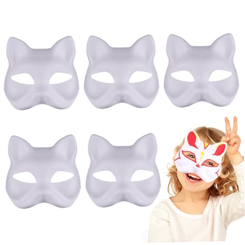 BEAHING Therian Maske, 5pcs Blanke Katzenmasken zum Malen, DIY Halb Face Therian Cat Maske, tragbare Therian -Ausrüstung mit Elastizitätsband für Maskerade Cosplay Party 7.1x6.7 Therian Maske von BEAHING