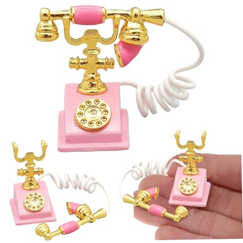 BEAHING Vintage Telefon, Spielzeug Telefon, Retro Rotary Telefon realistisch 1:12 Puppenhauszubehör Vintage Telefon Dollhouse Miniaturen Simulation Rotary Telefonpuppenhaus Dekor Zubehör von BEAHING