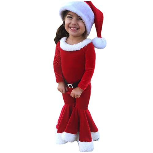 BEAHING Weihnachts -Outfit 3PCS/Set Santa Claus Kostüm mit Langarmflackhosen und Hut Weihnachtsmann Elf Kostüm für Mädchen Weihnacht Cosplay Kostüm für Höhe 31,5 Zoll von BEAHING