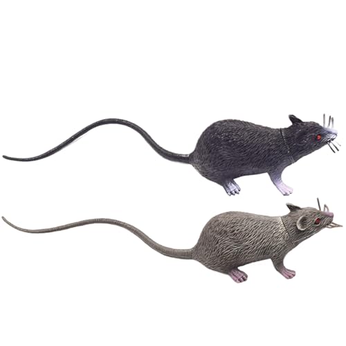 Gefälschte Ratte, gefälschte Maus 2pcs 8x2 Zoll gefälschte Ratte Scary Realistic Maus mit langen Schwanz-Mehrzweck-PVC-Plastik-Ratten für Streich, Katzenspielzeug, Halloween-Dekorationen, falsche Mäu von BEAHING