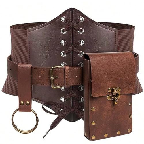 Gürtel für Frauen, Renaissance -Kostüm für Frauen mittelalterlich Lederzubehör gehören Korsettgürtel, Taillenpack & Bracket Retro Cosplay -Accessoires für Halloween, Themenparty, Brown, Taillenpackun von BEAHING