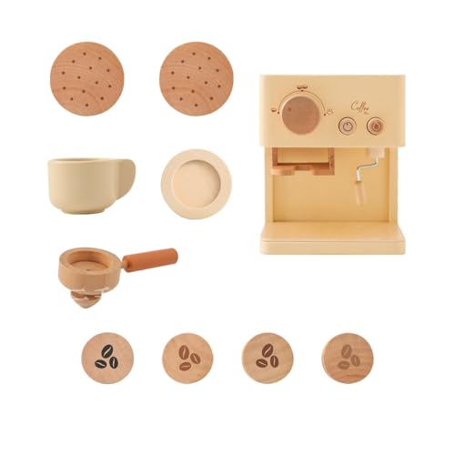 Holzkaffeespiel -Set, Spielzeugkaffeemaschine für Kinder, 10pcs Safe Holzkaffeespiel -Set, wasserdichte Kinder Kaffee -Spielset, frühe Bildungsspiel -Kaffeemaschine Set für Kinder von BEAHING