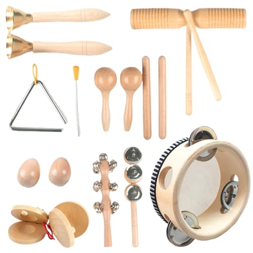 Kids Musical Instruments Set, Kinder Musikinstrumente Set, 10pcs/Set Natural Holzmusikinstrumente, frühe Bildungsmusikinstrumente für Kinder zum Geburtstag von BEAHING