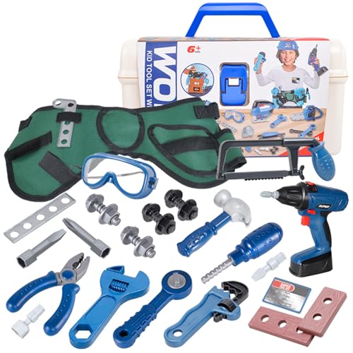 Kids Tool Box 1 Set (30pcs) umfassende realistische Kleinkind -Werkzeugkasten Bildung Kunststoff Kinderzeugset mit Elektrobohrer Interaktives tragbares Kleinkindspielzeug für Kindergarten, Kinderwerk von BEAHING