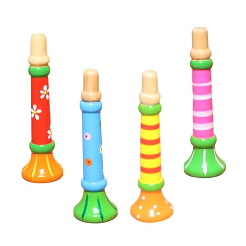 Kids Trompete, 4pcs Spielzeug Trompete spielbare bunte Kinder Trompete süße Cartoon-Entwicklung Holz Kinder Flöte Bildungsübergreifende Mehrzweckkinder Musikspielzeug für 3 Jahre Alter, Kinderflöte von BEAHING