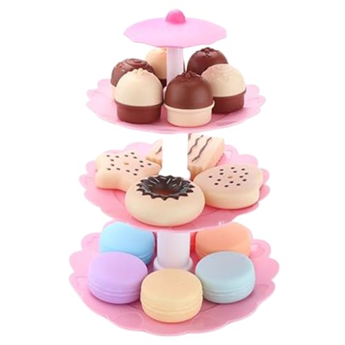 Kitchen Food Toys, Keksspielzeug 3-Tier-farbenfrohe Kekse Desserts Tower Kitchen Food Toys, realistisches Plastikfutter tun Spielzeug spielen Spielzeug für Kinder-Tee-Party-Spielzeug oder Dekoration, von BEAHING