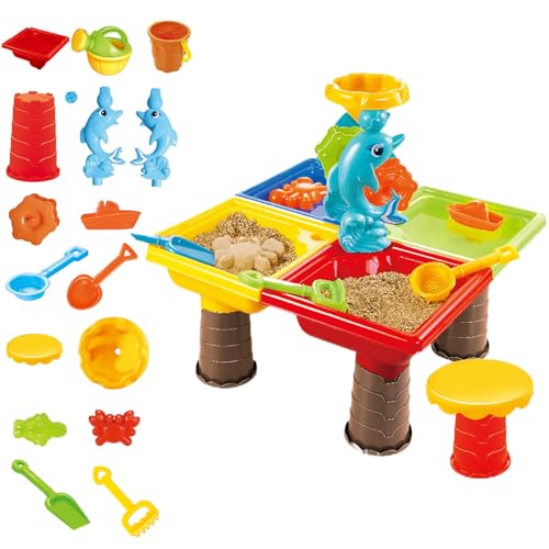 Kleinkind Wassertabelle 1 Set farbenfroher Sandtisch mit niedlichem Delphin-Abs-Sensory-Tisch Interaktive Eltern-Kind-Entwicklungswasser und Sandtisch für Outdoor Beach, quadratischer Kleinkind-Wasse von BEAHING