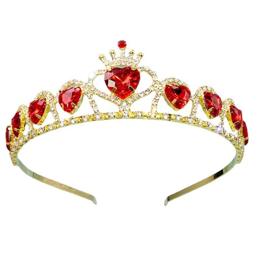 BEAHING Kronen für Frauen, rote Krone, rote Herz -Strass -Kronen für Frauen, elastische Metallprinzessinkronstirnband, rote Tiaras für Frauen Hair Accessoires Geschenke, rote Tiara von BEAHING