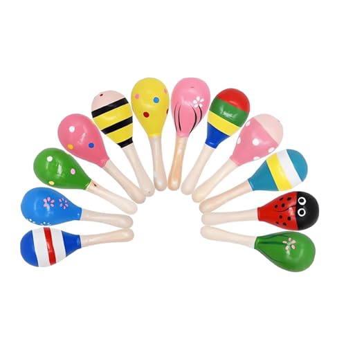 Maracas für Baby, 12pcs Baby Maracas, farbenfrohe hölzerne Rasseln Eierschüttler, Baby Shaker Toy 4,3x1.2 Sand Hammer Safer Bildungsspielzeug für 6 Monate+, Baby Shaker Toy von BEAHING