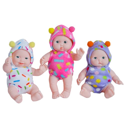 Miniaturbabys, 3 Set realistische Babypuppen -Set 5.1 '' Vinyl Babypuppe mit leicht zu kleiden und auszuziehen Kleidung DIY Neugeborene Babypuppe Set für einfallsreiches Spiel und Geschenk, Neugebore von BEAHING