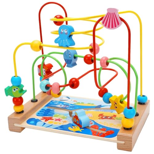 Perlenlabyrinthspielzeug natürlicher Holz Perlen Labyrinth Spielzeug räumliche Argumentation Kleinkind Achterbahn Spielzeug Klassiker Early Education Hand-Eye-Koordination Building Block für Kinder, von BEAHING