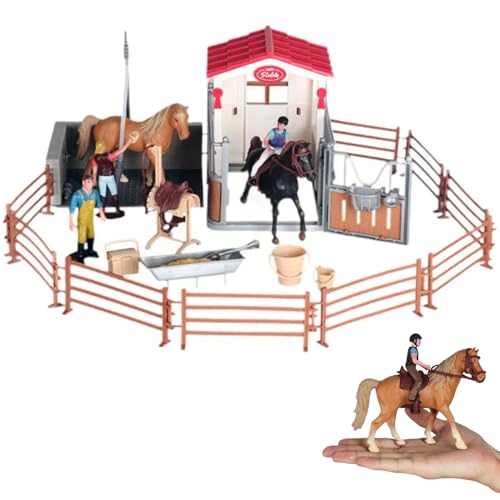 Pferdestabile Playset, Pferdestestset Lifelike Leblender Pferde Stallset umfassen Dusche, Krippen, Zaun und mehr pädagogische Entwicklungsspielzeugpferde Scheune, Kleinkindgeschenke, Toy Horse -Scheu von BEAHING