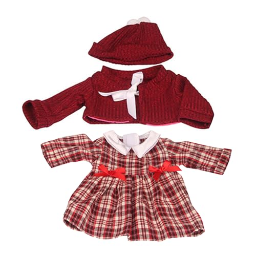 Puppenkleidung, 1 Set 18 Zoll Puppenkleidung, Winter -Outfit -Puppenkleidung enthält eine rote Baskenmütze, eine rote Strickjacke, ein rotes kariertes Kleid Babypuppenkleidung für 18 -Zoll -Mädchen - von BEAHING