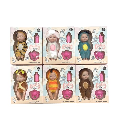 Realistische Babypuppen, 6pcs Mini -Babypuppen 4 Zoll realistischer Plastikschlaf -Mini -Babys mit tierischen Kleidung, bewegliche Gelenke niedliche Mini -Puppen für Mädchen Jungen, Mini -Puppen für von BEAHING