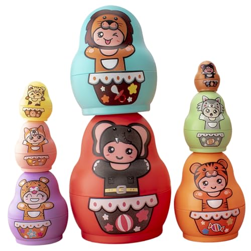 Russische Puppen für Kinder, 8pcs stapelbare Nistpuppen für Kleinkinder, hölzernen süßen russischen Nistpuppen, Bildungscartoon -Maton -Matooshka -Puppe für Jungen Mädchen Geschenke (zufällige Farbe) von BEAHING