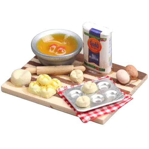 Spielzeugnahrung, Dollhouse Food, 1 12 -Skala -Miniatur -Lebensmittel mit Mini -Lebensmittel -Eier -Milch Brotmodell, Harz Mini -Lebensmittelspielzeug mit Holzbasis, DIY Miniatur -Kochset für Dollhou von BEAHING