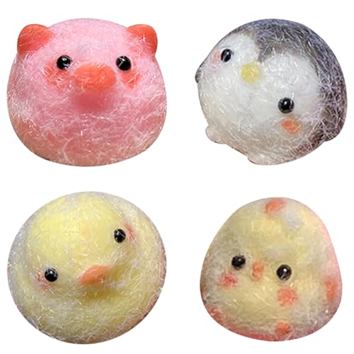 Squeeze Toy 4pcs süßes Tier Dekompression Spielzeug lebhafter belastbarer Stressspielzeug Stress -Relief -Spielzeug für Kinder Mädchen Frauen, Ente + Schwein + Hühnchen + Pinguin -Stressspielzeug von BEAHING