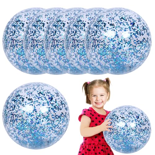 Strandbälle 6pcs Glitter Beach Ball mit Inflator 24 '' aufblasbare Strandbälle Poolbälle mit funkelnden Konfetti -Pool -Spielzeug für Sommer Beach Pool Party bevorzugt Blue Glitter Beach Ball. von BEAHING