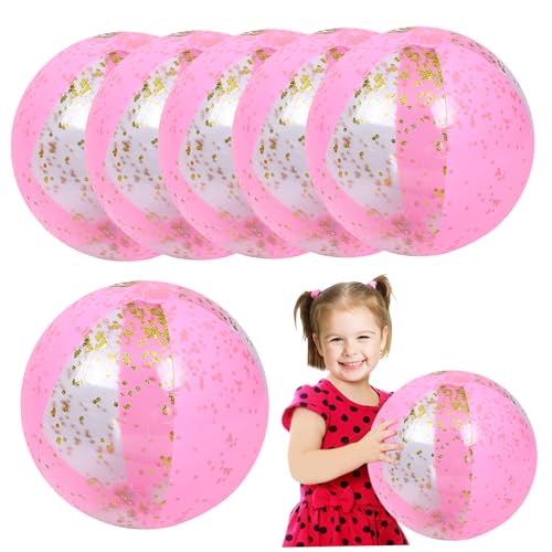 Strandbälle 6pcs Glitter Beach Ball mit Inflator 24 '' aufblasbare Strandbälle Poolbälle mit funkelnden Konfetti -Pool -Spielzeug für Sommer Beach Pool Party bevorzugt Style 1 Glitter Beach Ball von BEAHING