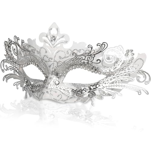 Venezianische Maske für Frauen weiße Maskerademaske mit exquisiter Schnitzerei und Strass 8x4 Zoll halbe Gesichtsmaske Dekorative Plastik -Jester -Maske für Party, Abschlussball, Halloween, veneziani von BEAHING