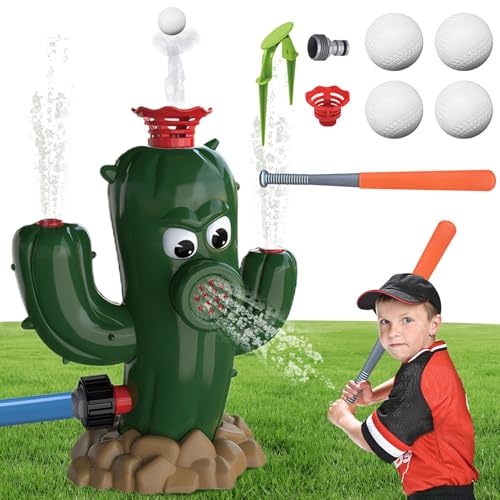 Wassersprinkler Baseballspielzeug für Kinder, lustiger Wassersprinkler mit Ball und Fledermaus -Baseball -Wasserspielzeug Sommer im Freien Wasserspray -Spielzeug für Kleinkinder Garten Yard, Cactus von BEAHING