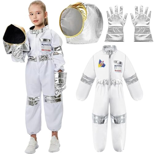 Weltraumanzug für Kinder, Weltraumanzug Kostüm Kids mit dreieckigem Muster Polyester Stechy Kids Space Anzug Crew Hals mit Hut und Handschuhen Kinder Halloween Kostüm für Cosplay, L, Kinder Raumanzug von BEAHING