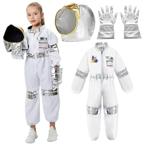 Weltraumanzug für Kinder, Weltraumanzug Kostüm Kinder mit dreieckigem Muster Polyester Stechy Kids Space Anzug Crew Hals mit Hut und Handschuhen Kinder Halloween Kostüm für Cosplay, S, Kinder Space A von BEAHING