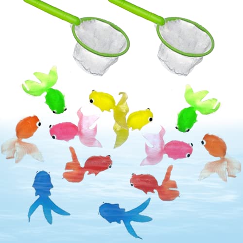 Zu den Kids -Angelspielset, 14 PCs Fishing Bad Toy Set gehören 2 Fischereinetz und 12 Fisch -Schwimmbadspiele für die Badewanne Dusche von BEAHING