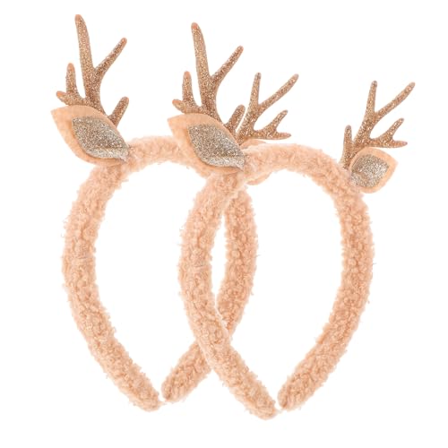 2 Stück Geweih Stirnband Weihnachten Kopfschmuck Rentier Ohren Weihnachten Rentier Stirnband Weihnachten Kostüm Zubehör Outdoor Weihnachten Rentier Kostüm Zubehör Khaki Stoff von BEBEMOKO