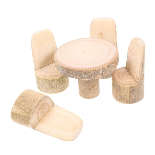 BEBEMOKO 1 Set Mikro-Landschaftstisch und Stuhl Modell Puppenhaus Mini Ornamente Puppenhaus Küchenmöbel Puppenhaus Gartentisch Stuhl Puppenmöbel Miniaturzeug Puppenstuhl Holz von BEBEMOKO