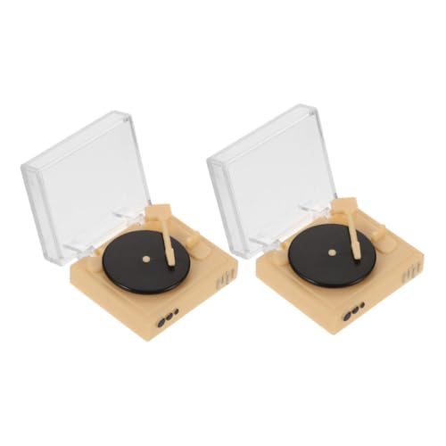 2 Stück Modell Plattenspieler Spielzeug Puppenhaus Phonograph Modell Miniatur-CD-Player Miniatur- CD-Player Modell Puppe Möbel Dekorationen Kunststoff Beige von BEBEMOKO