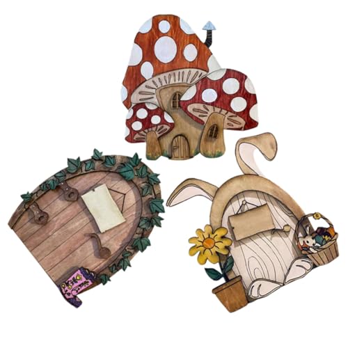 BEBEMOKO 3-teiliges Miniatur-Feentür-Set aus Holz, Puppenhaus-Feentüren für Heimdekoration, Garten und Themen-Displays zum Basteln und fantasievollen Spielen von BEBEMOKO