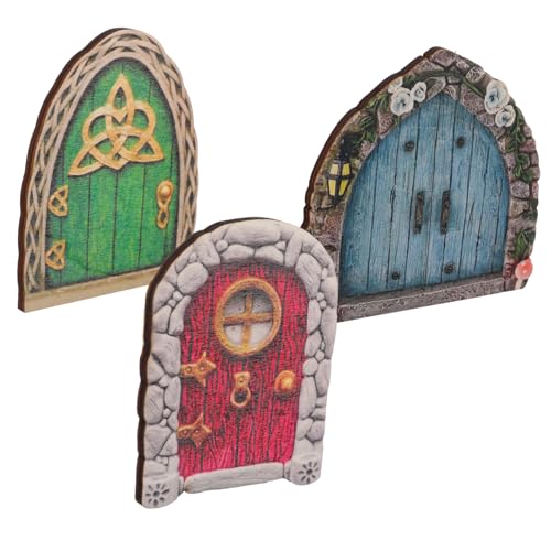 BEBEMOKO 3pcs Feentür Miniatur Garten Zubehör Wanddekorationen Home Decoration Wichteltür Micro Landschaft Puppenhaus Cartoon Miniaturgarten Elch Tür Garten Dekoration Tür Holz von BEBEMOKO